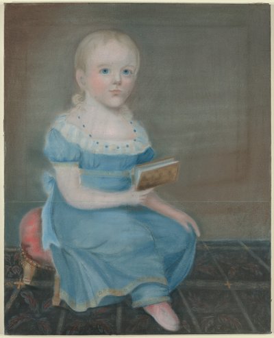 Portrett av en jente med blå øyne og blå kjole av B. Doyle
