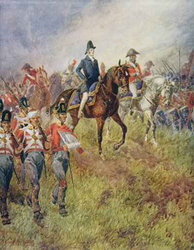 'The Whole Line Will Advance', Wellington ved slaget ved Waterloo i 1815, fra 'British Battles on Land and Sea' redigert av Sir Evelyn Wood (1838-1919) 1915 av B. Granville Baker