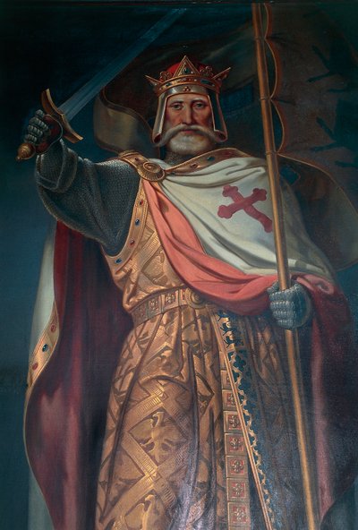 Tsjekkia, Sør-Böhmen, Rozmberk slott, korsfarer, freskomaleri av B. Strobl, detalj av B. Strobl