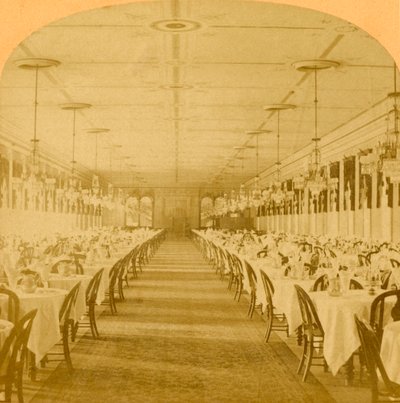 Dining Hall, Grand Union Hotel, Saratoga, største spisesal i verden, 1882. av B. W. Kilburn