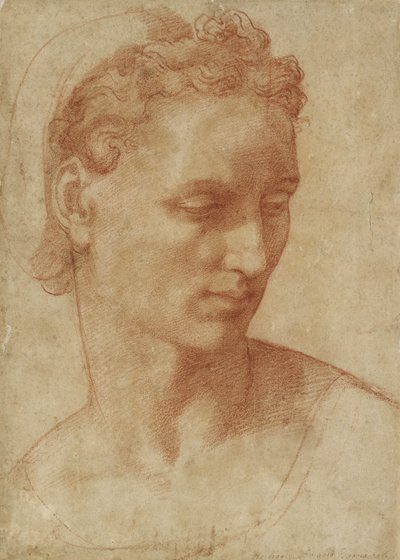 Hodet til en kvinne (kritt på papir) av Baccio Bandinelli