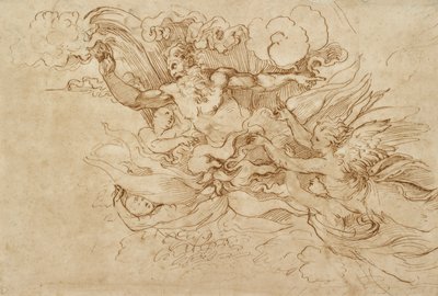Jehova i en flammende sky, deltatt av engler, 1500-tallet av Baldassare Peruzzi