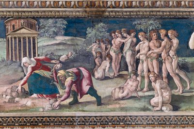 Deucalion og Pyrrha kaster stein av Baldassarre Peruzzi