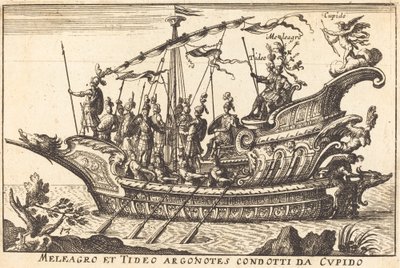 Meleager og Tydeus førte argonautene til Amor av Balthasar Moncornet after Remigio Cantagallina
