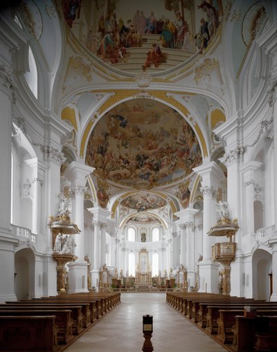 Innvendig utsikt over klosterkirken av arkitekt Johann Balthasar Neumann (1687-1753) Neresheim, Tyskland av Balthasar Neumann