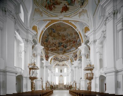 Innvendig utsikt over klosterkirken av arkitekt Johann Balthasar Neumann (1687-1753) Neresheim, Tyskland av Balthasar Neumann