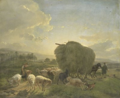 Landskap med sauer og en høyvogn av Balthasar Paul Ommeganck