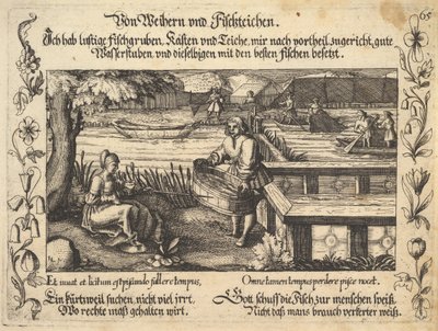 Av dammer og fiskedammer, illustrasjon fra Petrarch, Glück und Unglück Spiegel, figur..., 1652. av Balthasar Schwan