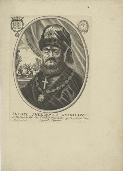 Portrett av tsaren Michail I Fyodorovich av Russland 1596-1645, um 1640-1650. av Balthazar Moncornet