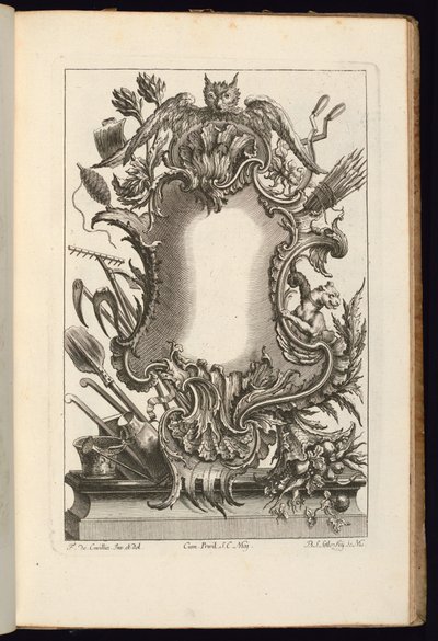 Kartusj med ugle, bok med uregelmessige kartusjer av Balthazar Sigismond Setlezky
