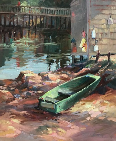 Båthus 2 Maine, ca. 1980–95 (olje på lerret) av Barbara Cleary