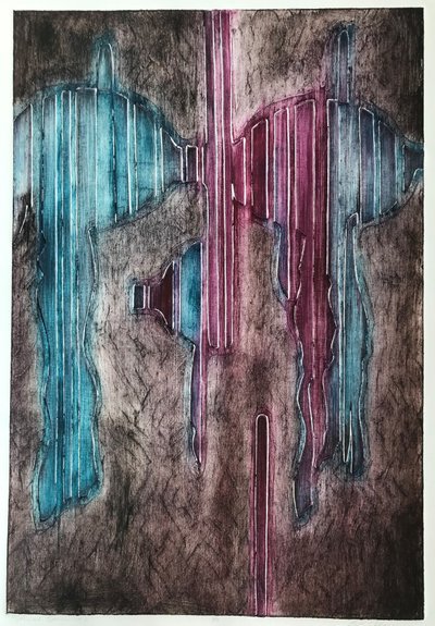 Kråketeppe, ca. 1980–90 (monotypi) av Barbara Cleary