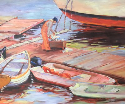 Fiske i Maine, ca. 1980–95 (olje på lerret) av Barbara Cleary