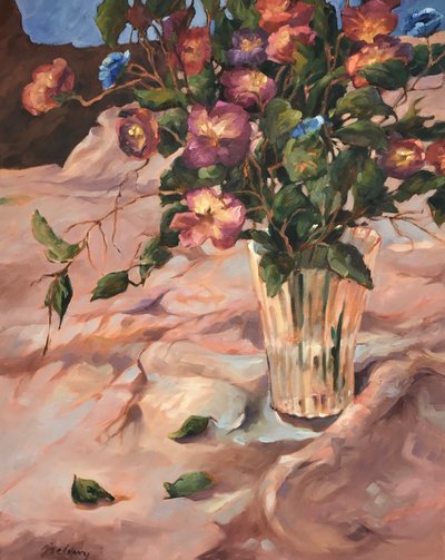 Blomsterstilleben, ca. 1990–2000 (olje på lerret) av Barbara Cleary