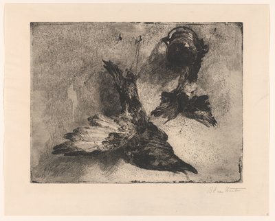 To hengende døde fugler av Barbara Elisabeth van Houten (signed by artist)