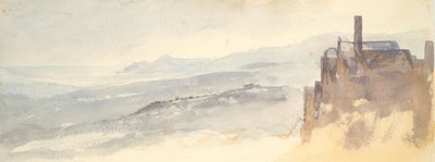 Landskap: Hus på klippe (akvarell og grafitt på vevd papir) av Barbara Leigh Smith Bodichon