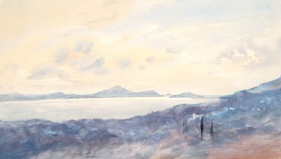 Landskap med blå vask (akvarell og grafitt på vevd papir) av Barbara Leigh Smith Bodichon