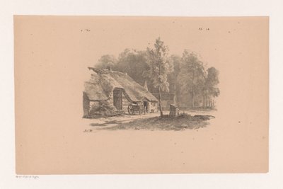 Våningshus med vogn Landskapsstudier sjette avsnitt (serietittel) av Barend Cornelis Koekkoek