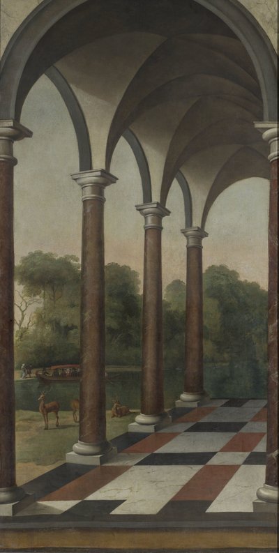 Kolonnade som gir seg til en park av Barent Fabritius (attributed to)