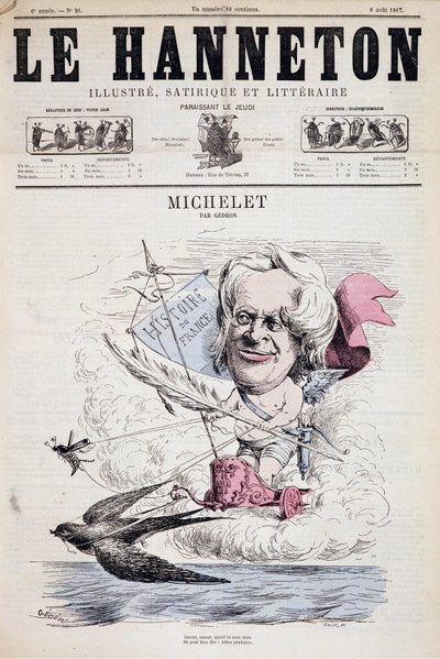 Tegneserie Jules Michelet - av Gedeon i "" Le Hanneton"" 08.08.1867 av Baril Gedeon