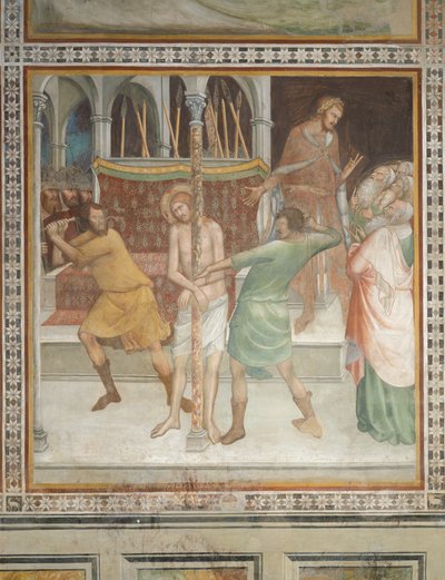 Scene fra Det nye testamente: Kristi flagellasjon (fresco) av Barna da Siena
