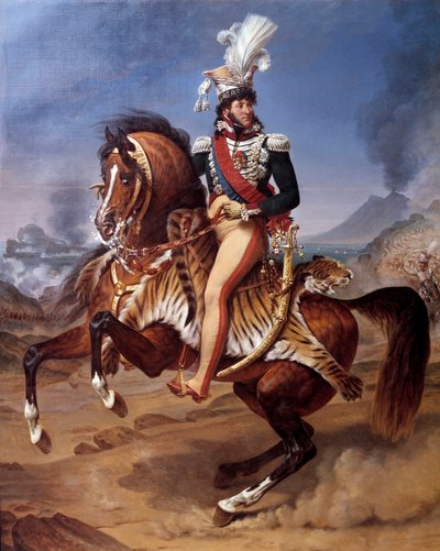 Rytterportrett av Joachim Murat (1767-1815) Kongen av Napoli til Napoli med utsikt over Vesuvio (Vesuvio) Maleri av Antoine Jean Gros (1771-1835) 1800-talls søn. 3,43x2,8 m - Ridesportrett av Joachim Murat (1767-1815), kongen av Napoli i Napoli av Baron Antoine Jean Gros