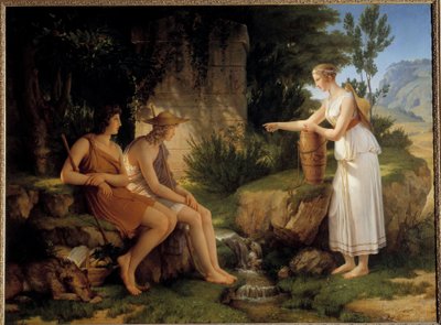 Hyrdene ved Amyntas grav Illustrasjon av «Idyllene» av Salomon Gessner - Maleri av Pierre Narcisse (Pierre-Narcisse) Guerin (1774-1833) 1805 Søn 1,31x1,76 m av Baron Pierre Narcisse Guerin