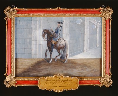 Nr. 20 En dapple grå hest fra den spanske rideskolen som utfører Volte dressur trinn (wc på papir) av Baron Reis Eisenberg