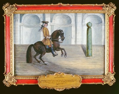 nr. 33 En spansk hest fra den spanske rideskolen som utfører en dressurbevegelse (wc på papir) av Baron Reis Eisenberg