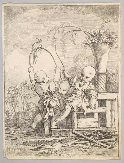 Kinesiske barn leker med en papegøye, 1760-70. av Baron de Thiers Louis Antoine Crozat