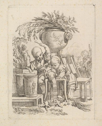 To barn, ett som spiller tromme. av Baron de Thiers Louis Antoine Crozat