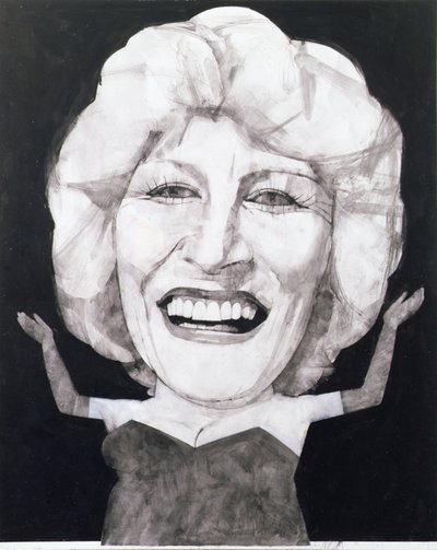 Portrait of Faith Brown, 1970-tallet (gouache om bord) av Barry Fantoni