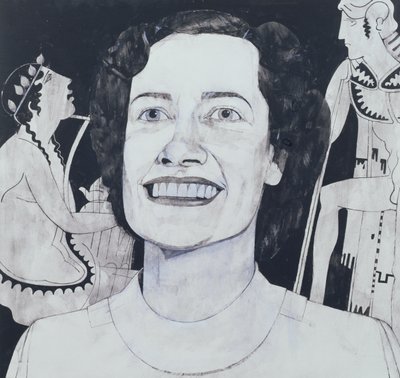 Portrett av Joan Sutherland, illustrasjon for The Sunday Times, 1970-tallet (gouache om bord) av Barry Fantoni