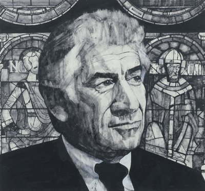 Portrett av Leonard Bernstein, illustrasjon for The Sunday Times, 1970-tallet (gouache om bord) av Barry Fantoni