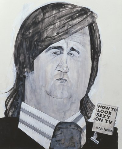Portrett av Melvyn Bragg, illustrasjon for The Listener, 1970-tallet (gouache om bord) av Barry Fantoni