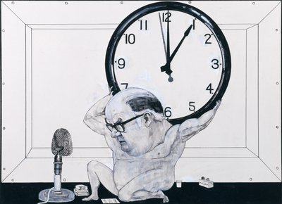 Portrett av William Hardcastle, illustrasjon for The Radio Times, 1970-tallet (gouache og penn og blekk om bord) av Barry Fantoni