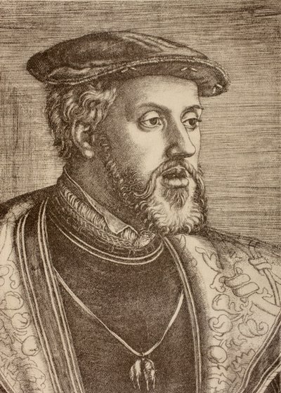 Portrett av Charles Quint, utgitt i 1920 (litho) av Barthel (after) Beham