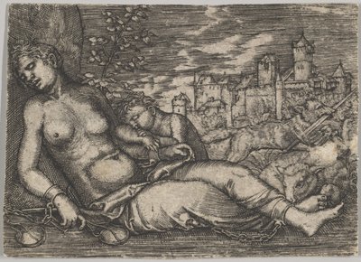 Der Welt Lauf Sleeping Justice kopi, tidlig på 1500-tallet. av Barthel Beham