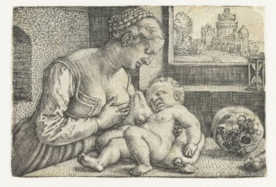 Mary med barn ved bryst og hodeskalle av Barthel Beham