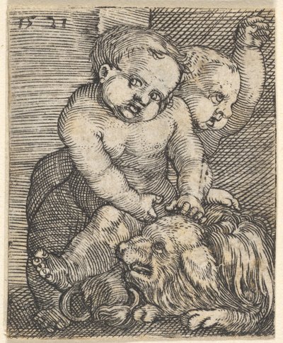 To gutter som leker med en hund, midten av 1500-tallet. av Barthel Beham