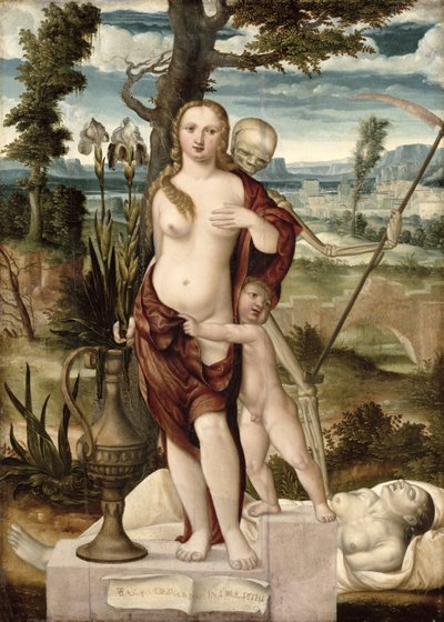 Vanitas (olje på panel) av Barthel Beham