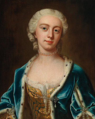 Portrett av Augusta av Saxe-Gotha 1719-1772, prinsesse av Wales, midten av det 18. århundre. av Barthelemy Du Pan