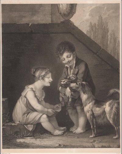 To barn med hunder Åh, les jolis petits chiens av Barthélémy Joseph Fulcran Roger