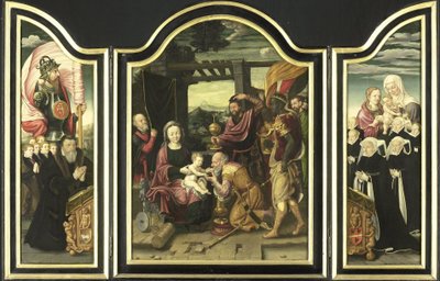 Triptych med tilbedelsen av magiene av Bartholomäus Bruyn (I) (manner of)