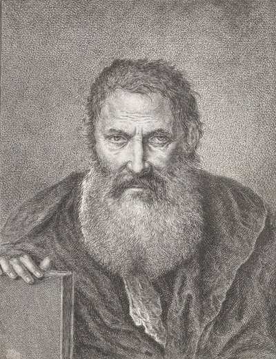 Portrett av en skjeggete mann som holder en bok, ca. 1750-1815. av Bartholomaeus Ignaz Weiss