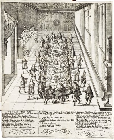 Festmåltid i anledning løftet om troskap mottatt av Ferdinand IV (1633 -1654) konge av romerne, konge av Ungarn og konge av Böhmen 5. september 1651 i Wien av Bartholomäus Kilian