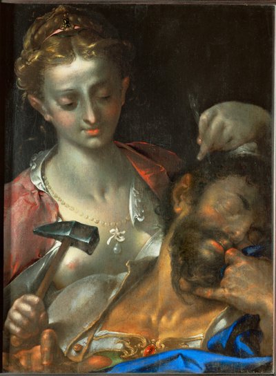 Jael dreper kommandanten for den kanaaneiske hæren ved å slå en teltplugg inn i tinningen hans. av Bartholomaeus Spranger