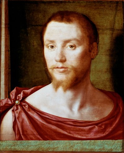 Portrett av mann med det antikke røde mannsansiktet med dobbeltspiss skjegg (eller geit), det er dekket med et lendeklede. Maleri på tre tilskrevet Pseudo Felix Chretien (ca. 1510-1579). ca 1535-1550 Dim. 48x39 cm Paris, musee du Louvre - Portrett av en ma av Bartholomeus (active 1518 1541) Pons