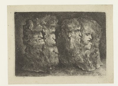 Ulike hoder av menn, dyr og mascarons av Bartholomeus Breenbergh