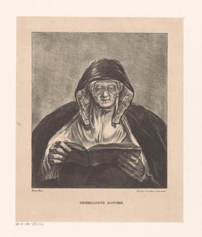 Portrett av en gammel kvinne som leser Rembrandts mor (tittel på objekt) av Bartholomeus Johannes van Hove